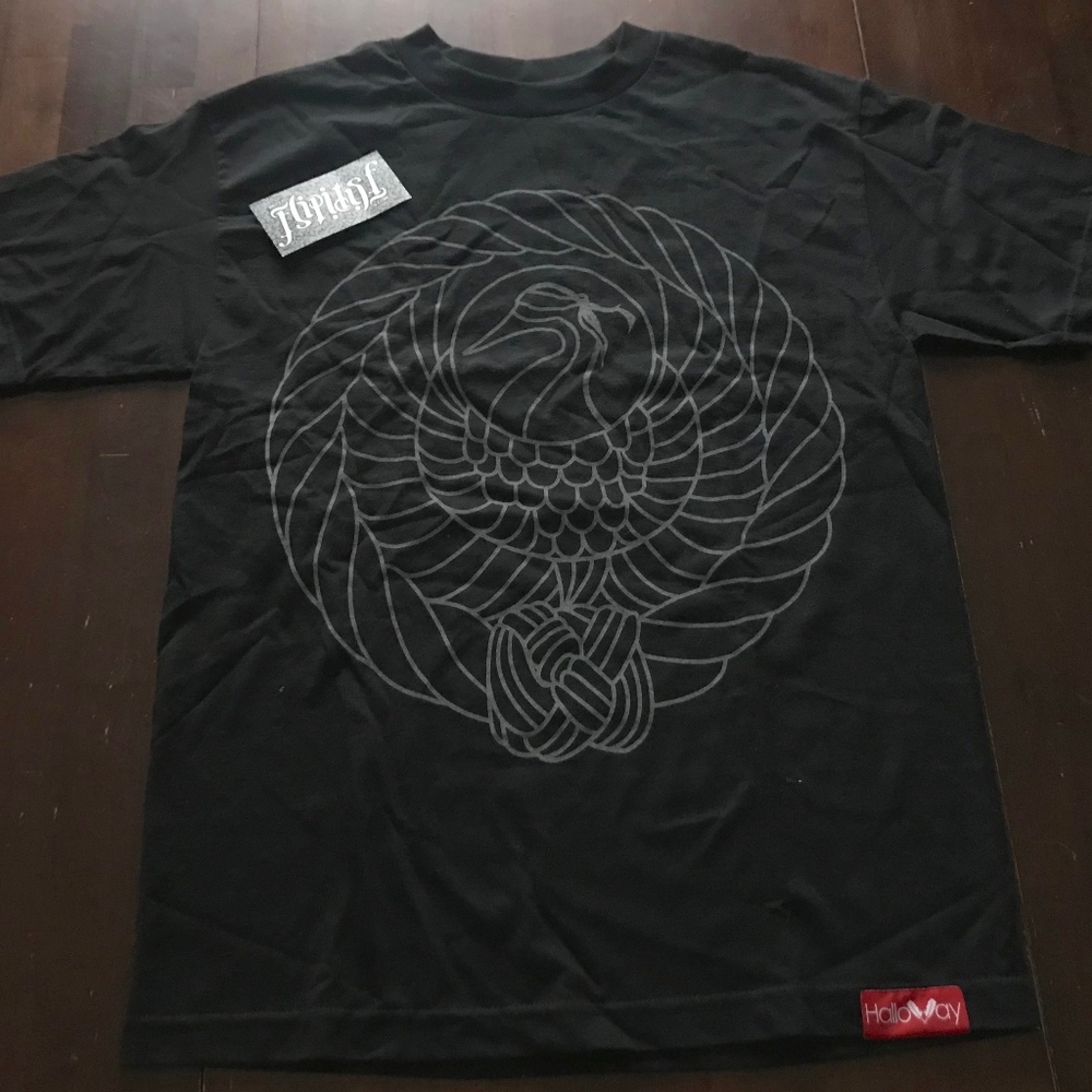 VINTAGE HALLOWAY BLACK SHIRT CRANE BIRD LOGO M